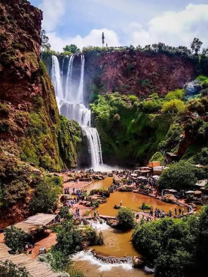 Ouzoud Waterfalls plunge pools and olive groves